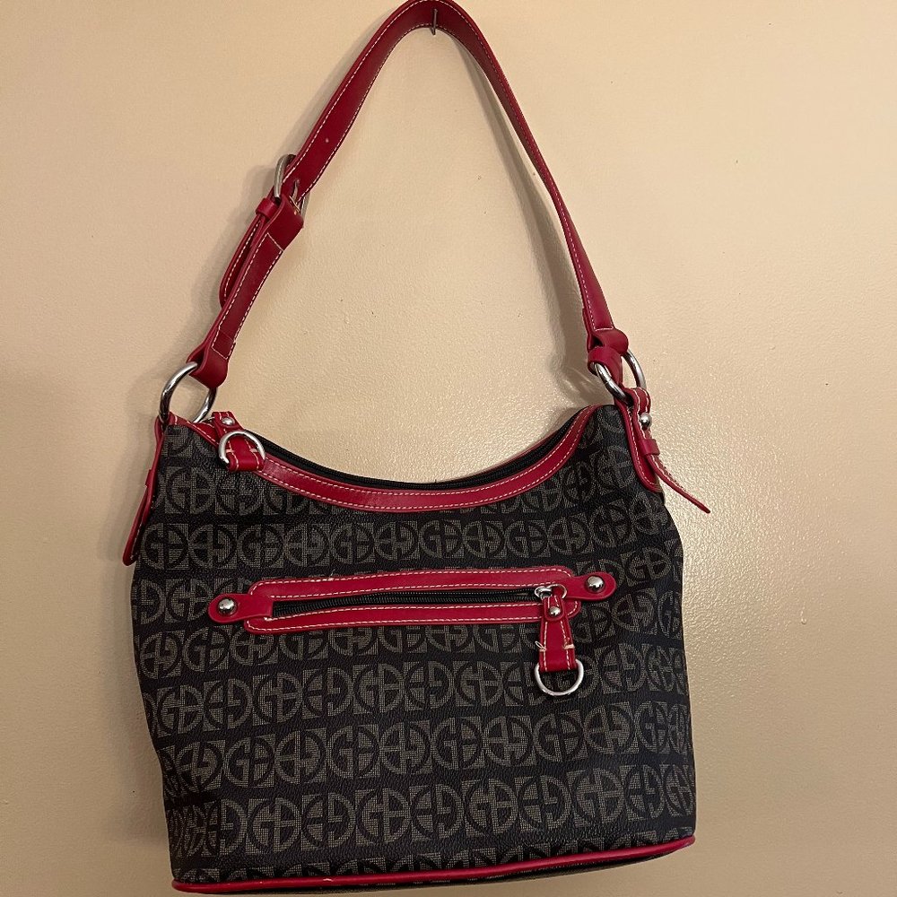 Giani Bernini Signature Log Brown & Red Faux Leather Shoulder Bag